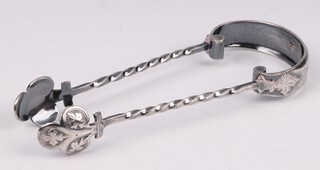 A pair of unusual Victorian silver plated sugar tongs with spiral decoration 