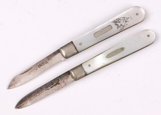 A silver bladed folding fruit Sheffield 1918 and 1 other Sheffield 1936 marked Jersey to the grip 