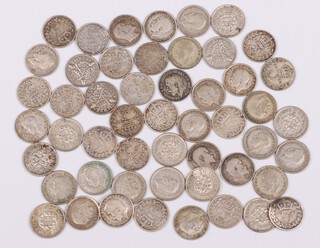 A collection of 50 Edward VII and George VI silver threepence coins 70.2 grams gross 