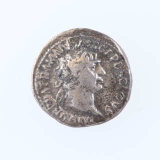 Roman Empire, Trajan silver denarius coin, obv, laureate head (r), rev Mars(r) holding spear and trophy, Rome 103AD (S3146, RIC80, RSC255)