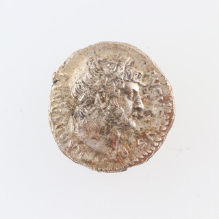 Roman Empire, Hadrian silver denarius coin; obv: laureate head (r); rev: crescent and star. Rome, 117-118AD. RIC 864 RSC 460