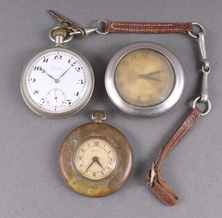 A Nestou open faced pocket watch  with enamelled dial, Arabic numerals, contained in a chrome case, a Pilot dress pocket watch contained in a chrome case (glass loose) and a gilt cased pocket watch 