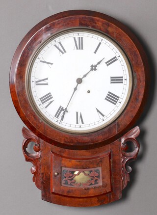 An American drop dial wall timepiece with 29cm painted dial, Roman numerals contained in a walnut case 59cm h x 41cm 
