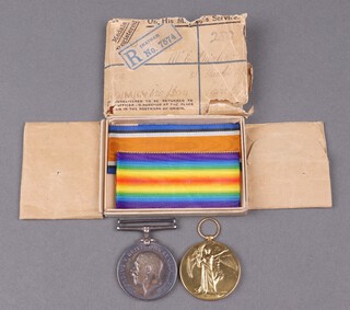 A Posthumous pair British War medal and Victory medal to 218671 Sapper EST Bunting Royal Engineers, in original posting box 