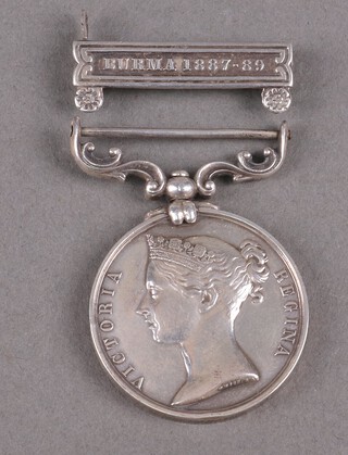 India General Service medal 1854 with 1 bar Burma 1887 to 89 (engraved on the reverse side) to M19 Pte. H.G. Buckland 2nd Battalion Royal Welsh Fusileers 