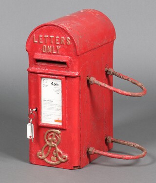 An Edward VII Royal Mail cast iron, telegraph pole, post box, complete with hoops and key 51cm h x 31cm w x 20cm d 