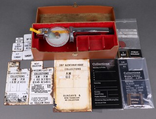 Three Royal Mail rectangular enamelled pillar post box location plates - 397 Glentamar House 21cm x 14cm, 92 Greatleighs School 18cm x 9cm, 44 Cemetry Road 18cm x 9cm, together with 16 enamel post box tabs - 55 Bank Holiday 2.15, 271  Bank Holiday 2.15, 136 Good Friday 4pm, 95 Bank Holiday 3.10, 125 Saturday 9.30am, 85 Sunday 4.15, Sunday 136, Sunday 117, Sunday, nos. 1, 2, 3, 4 (x 2) and 5, 8 plastic ditto, various numbers etc 