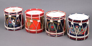 Four military ice buckets in the form of side drums - Royal Engineers, Royal Artillery, Royal Marines and United States Marine Corps, 17cm x 16cm 