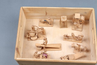 A collection of 9 1950's Ningbo style carved figures of Chinese figures and dioramas  