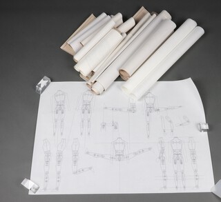 Hasbro Europe, a collection of early 1990's acetate technical drawing designs for Paul (Sindy's partner) plus one for Flynn