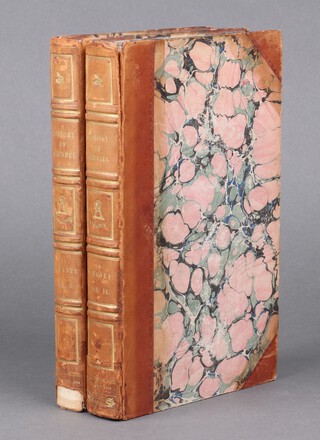 Tierney The Rev. M A, "The History and Antiquities of The Castle and Town of Arundel" London G and W Nicol 1834, in 2 volumes, quarter bound in brand calf with marbled boards, the pine with raised bands and gilt lettering, engravings throughout, 8vo. (Royal) 
