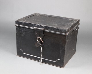 A 19th Century metal double skinned twin handled strong box with hinged lid 45cm h x 64cm w x 49cm d 