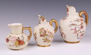 A Royal Worcester blush ivory ground vase, base marked 1094, 16cm (gilding rubbed in places), ditto marked 1094 14cm (chip to base) and 1 other with floral decoration 10cm, 1376 