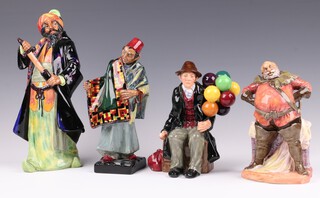 Four Royal Doulton figures - Blue Beard HN2105 27cm, The Carpet Seller HN1464 23cm, Falstaff HN2054 7cm, The Balloon Man HN1954 6.5cm 