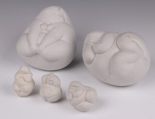 Five Sureda, Spanish Art Pottery figures of crouching ladies 11cm, 7cm x 2, 5cm and 4cm 