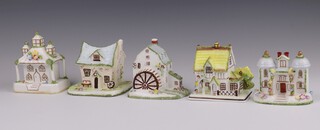 Five Coalport model cottages - Twin Towers, Watermill, Park Lodge, The Master's House, Crooked Cottage 