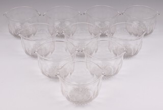 Ten 19th Century double spouted clear glass wine glass rinsers 9cm 