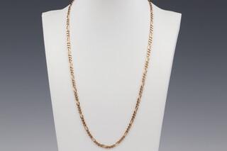 A yellow gold, testing as 14ct, multi link chain, 52cm, 12.5 grams