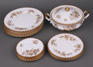 A 17 piece Royal Albert Antoinette pattern dinner/tea service comprising twin handled tureen and cover, 6 dinner plates, 4 side plates, 6 tea plates