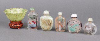 A Chinese hardstone bowl and stand (a/f) together with 5 modern Chines snuff bottles 