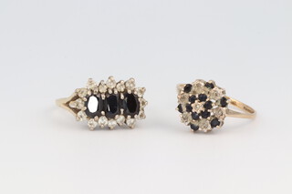 Two 9ct yellow gold gem set rings, sizes M 1/2 and O, 5 grams gross 