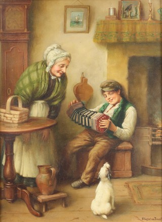 Singleton Jowett (British, 1878-1972), "The Chorus", oil on board, signed, 39cm x 29cm, within a titled mount and gilt composition frame.