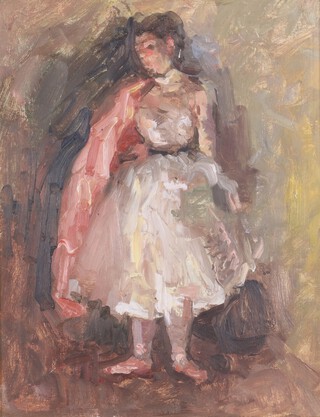 British or Continental School, Study of a Ballerina, 20th century oil on board, 42cm x 32cm, within a gilt composition frame