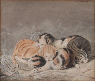 F.S. Lowther, British School, A litter of Kittens, watercolour with ink and bodycolour, signed and dated 1828, 29cm x 23cm, within a gilt frame.