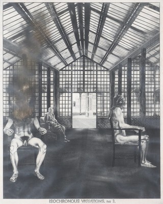 **Terry Wilson (British, b.1948), "Isochronous Variations. no.3.", aquatint with mezzotint and hand-colouring on paper, signed and editioned 39/50 in pencil, 68cm x 54cm, within a black metal frame **Please note Artists Resale Rights may be payable upon this lot