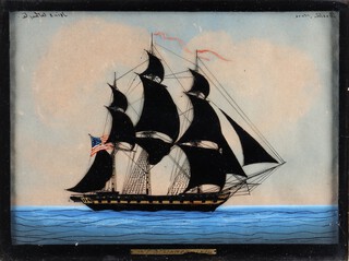 Isiah Whyte, "The Alliance, 1814", 19th century reverse glass painting, signed, titled, dated and inscribed "Boston, Mass", 22cm x 29cm, within a maple frame. Note: Isiah Whyte was a reverse glass maritime painter working out of Boston, Massachusetts, U.S.A. in the early 19th century.