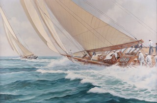 **Rodney Charman (British, b.1944), "Racing the J Class" (Racing Yachts), oil on canvas, signed and dated 1984 recto, titled verso, 49cm x 74cm, within a gilt frame **Please note Artists Resale Rights may be payable upon this lot