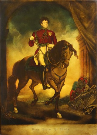 After James Northcote, "King George the Fourth", reverse coloured mezzotint on glass, 71cm x 51cm, within a maple frame