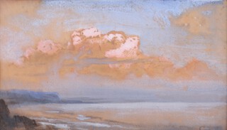Attributed to John Ruskin (British, 1819-1900), "Study of Cloud from Skye", watercolour with bodycolour, artist's name and title to Nicholson & Venn gallery label verso, 11.5cm x 20cm, within a gilt frame.