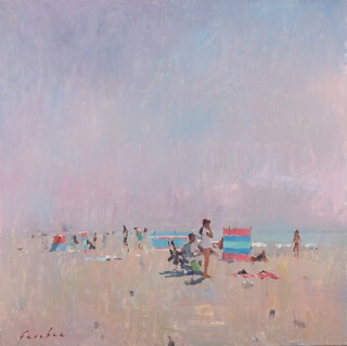 Alan Ferebee, Summer Beach Scene with Figures, late 20th/early 21st century oil on canvas, signed, 76cm x 76cm.