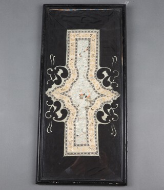 A 19th Century Chinese embroidered panel decorated birds 65cm x 29cm 
