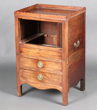 A Georgian mahogany tray top commode with brass drop handles and tambour shutter above 2 drawers 89cm h x 56cm w x 47cm d
