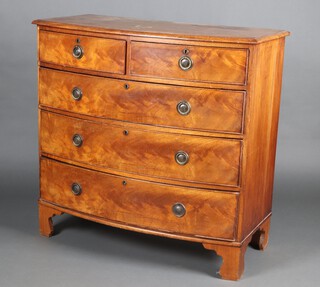 A 19th Century bleached mahogany bow front chest of 2 short and 3 long drawers, raised on bracket feet 104cm h x 106cm w x 51cm d 
