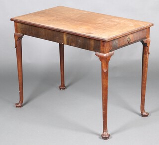 A Georgian rectangular bleached walnut table fitted 2 drawers, raised on club supports 71cm h x 91cm w x 54cm d 