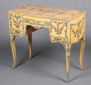 An 18th/19th Century Continental painted pine enclosed wash stand of serpentine outline having 2 cabinets with hinged lids to the side, the base fitted 1 long drawer above 2 short drawers, raised on cabriole supports 78cm h x 88cm w x 50cm d 