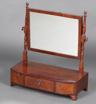 A William IV plate dressing table mirror contained in a mahogany frame, the bow front base fitted 3 drawers, raised on bracket feet 60cm h x 54cm w x 25cm d  