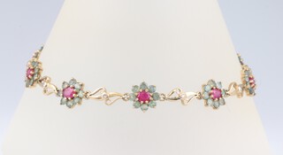 A 14ct yellow gold gem set bracelet, 20cm,  6 grams 