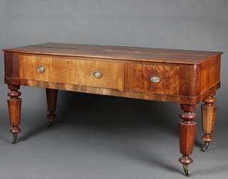A William IV rectangular crossbanded mahogany square piano case, converted for use as sideboard, fitted 1 long and 1 short drawer, raised on octagonal supports 86cm h x 177cm w x 77cm d 