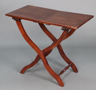 A mahogany folding coaching table on X framed supports (top is loose from the base) 66cm h x 82cm w x 46cm d 
