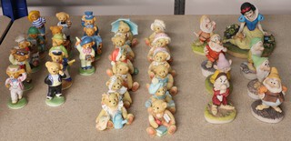 Eight Arden sculptures - Snow White and The Seven Dwarves, 12 Priscilla Hillman figures of teddybears and 13 Carol Lawson figures of teddybears with certificates 