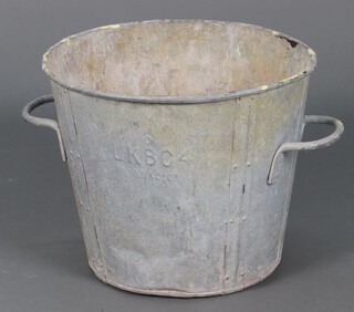 A military issue galvanised twin handled pail marked LKBC4 1960 35cm h x 43cm diam.
