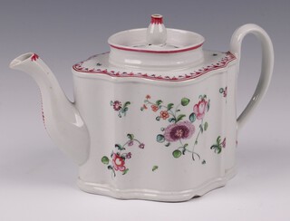 An early 19th Century New Hall teapot of shaped outline and floral decoration, the base numbered N298 14cm (a/f)