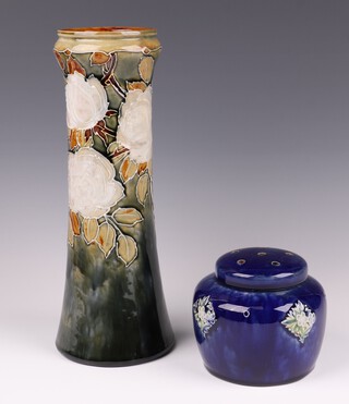 A Royal Doulton vase of waisted form decorated roses, impressed 78164 and LP, 33cm together with a  Royal Doulton stoneware pot pourri 1201 WB 10cm 