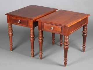 Ethan Allen, a pair of Georgian style rectangular mahogany lamp tables, each fitted a drawer, raised on turned supports 61cm h x 51cm w x 68cm d 