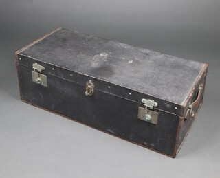 A 1930's fibre twin handled car trunk with chrome mounts 29cm h x 84cm x 44cm d 