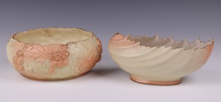 A Lock & Co Worcester blush ivory porcelain scallop shaped bowl 21cm together with a ditto circular bowl with leaf decoration 20cm (crack and chip to the bowl) 